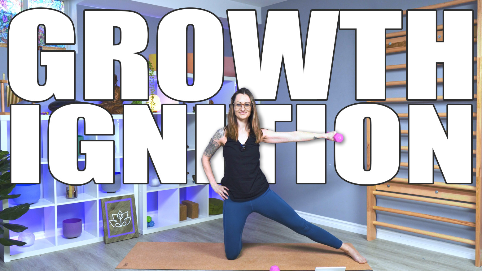 Carole Carter demonstrates HIIT Yoga exercises in the Living Lotus Online studio