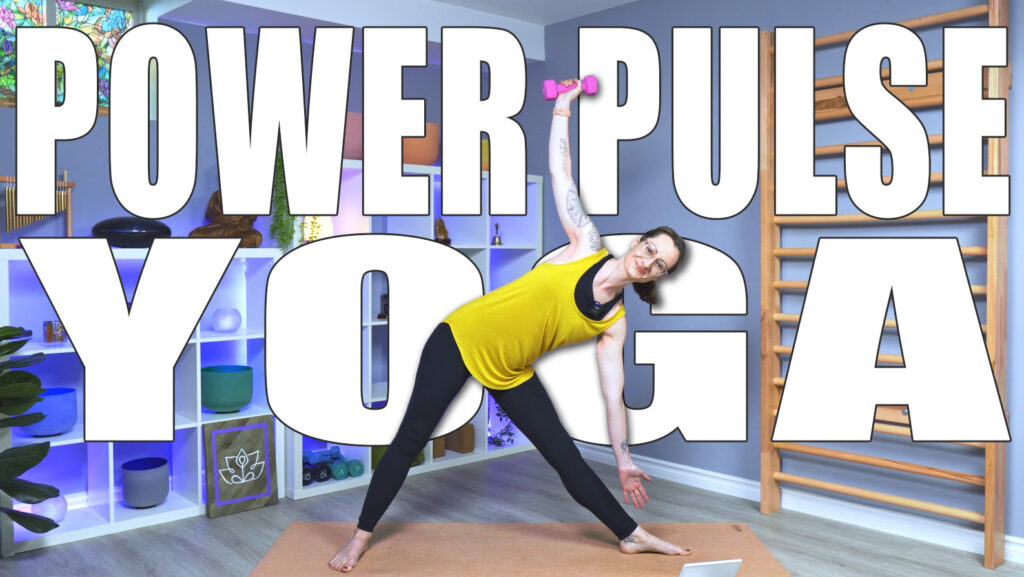 Carole Carter demonstrating HIIT Yoga in the Living Lotus Online studio.