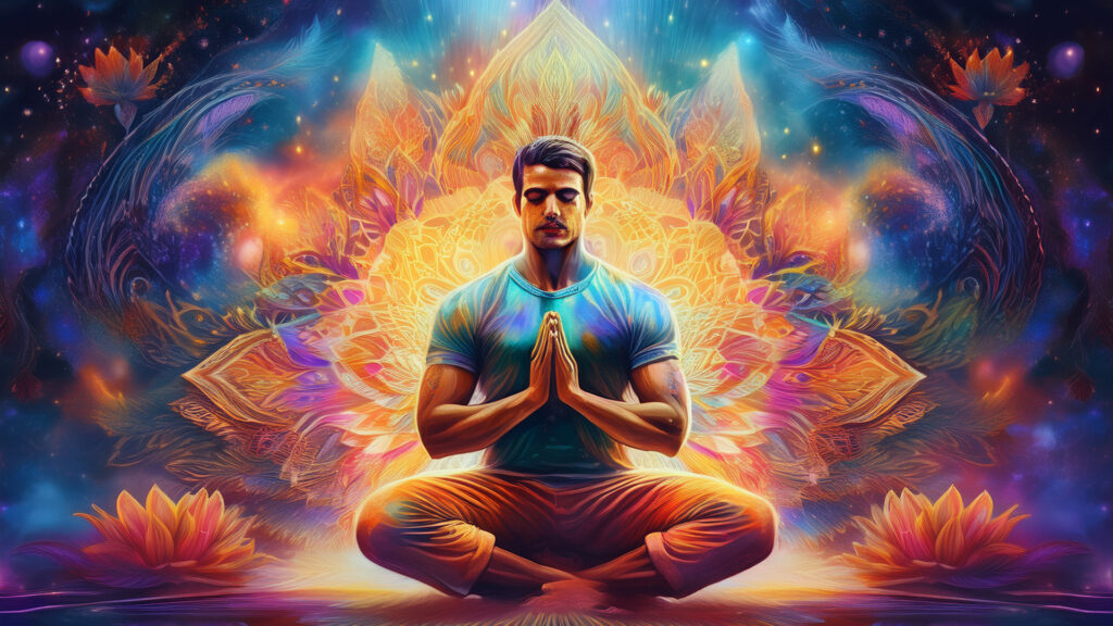 an illustration of a man meditating in a crossed leg pose